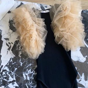 Zara Black bodysuit w/ Tan tulle Size Medium NWT